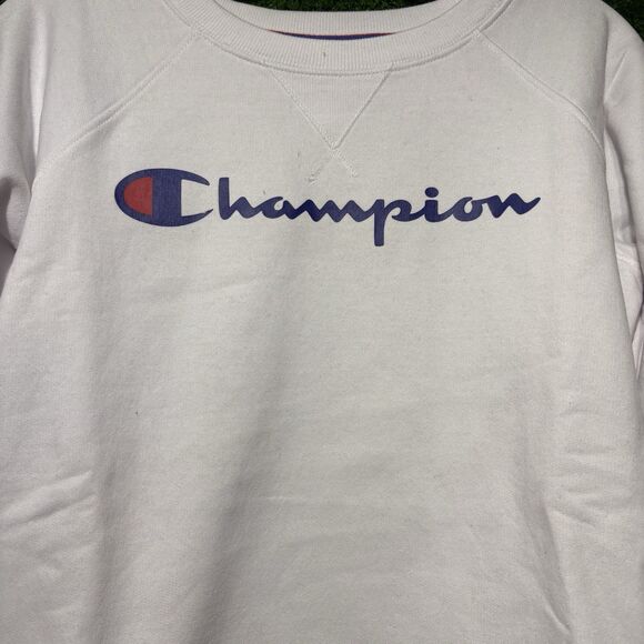 NWT Champion White Spellout Pullover Crewneck Sweatshirt Women’s Large - Picture 2 of 4